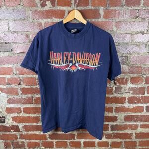 Vintage Harley Davidson Shirt Mens Large Blue Winged Logo Vicenza Italy 2003